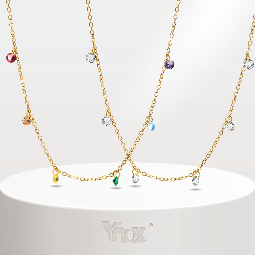 Vnox 7 สร้อยคอโซ่ สเตนเลส ประดับเพทาย โทนสีทอง เครื่องประดับฤดูร้อน สําหรับผู้หญิง