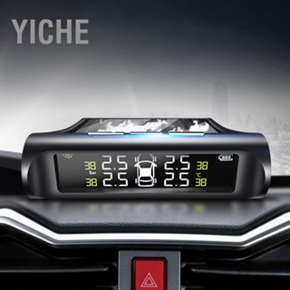  YiChe เครื่องวัดความดันลมยางไร้สายพร้อมเซ็นเซอร์ TPMS ภายนอก 4 ตัว โซลา USB ชาร์จปลุกโหมดสำหรับรถยนต์