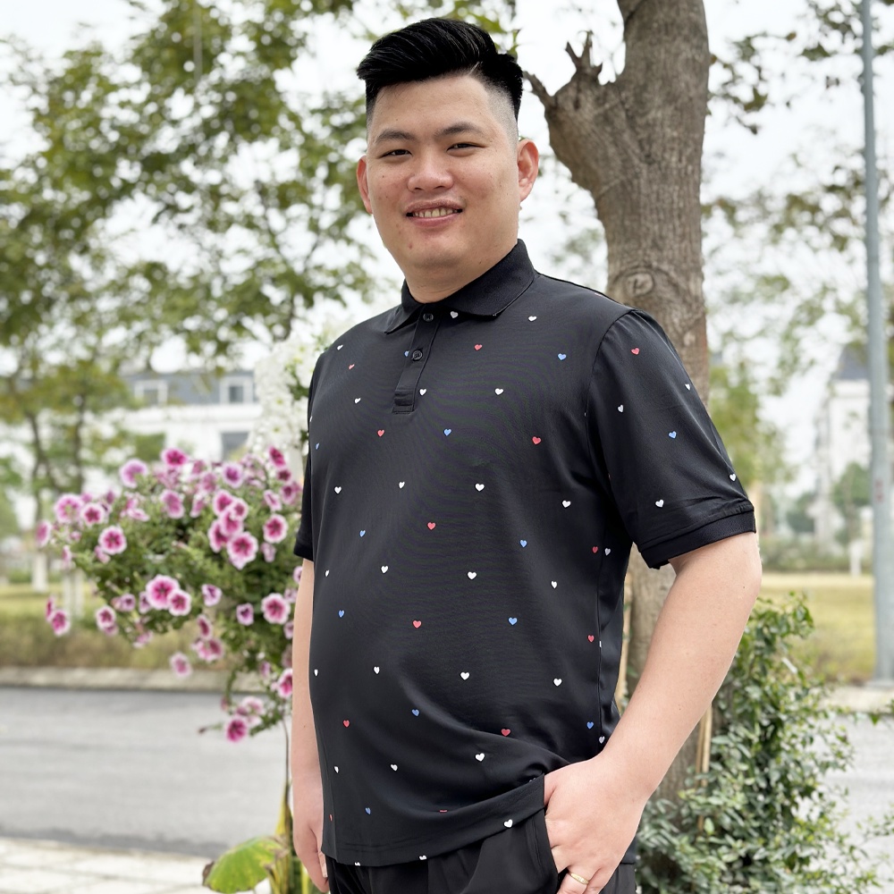 เสื้อยืดผู้ชายคอปกใหญ่ 85-130กก. พิมพ์ลายหัวใจ เสื้อยืดผู้ชายคอปก bigsize polobigman - PBM004