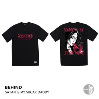 BEHIND เสื้อยืด “SATAN IS MY SUGAR DADDY “  แขนสั้น แนวสตรีท Oversize เสื้อยืดชาย หญิง_04