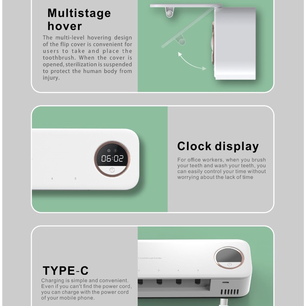 ผู้ถือแปรงฟัน น้ํายาฆ่าเชื้อ ยูวี แปรงสีฟัน น้ํายาฆ่าเชื้อ อุปกรณ์ยาสีฟัน แปรงสีฟันแบบพกพาฆ่าเชื้อ ที่ใส่แปรงสีฟันไฟฟ้าแบบพกพา - รูปที่ 7