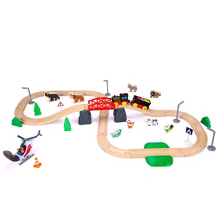 ชุดรถไฟไม้ 50 ชิ้น พร้อมชุดรถไฟไฟฟ้า เปลี่ยนได้ สําหรับ Thomas Brio Chuggington Melissa Doug 3 4 5 ปี