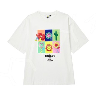 【cotton Tshirts 】SMILEY X EVAเสื้อยืดแขนสั้นพิมพ์ลายแฟชั่น unisex_01