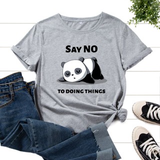 Cute Panda Cotton T Shirts Women Short Sleeve Graphic Tshirt Say No To Doing Things Funny T-shirt_07