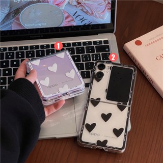 เคสโทรศัพท์มือถือ PC แข็ง กันกระแทก ลายหัวใจ สีดํา และสีขาว สําหรับ OPPO Find N2 Flip 5G Find