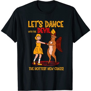 เสื้อยืดแขนสั้น พิมพ์ลาย Lets Dance With The Devil Baphomet Satanic Devil Goat สไตล์วินเทจ คลาสสิก สําหรับผู้ชาย แ_03