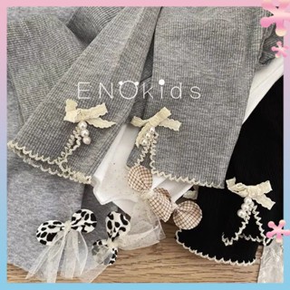 Baby soft elastic soft leggings 23 spring and autumn girls Korean style sweet knitted bowknot outerwear Western style pants zi