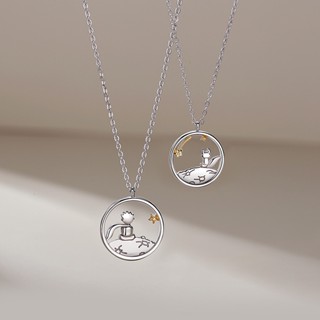 Little Prince and Little Fox Couples Best Friend Necklace Girls New Ins Cartoon Hollow Round Pendant Collarbone Chain Mens and Womens Accessories