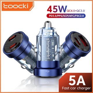 Toocki 45W ประเภท C ที่ชาร์จแบตในรถ ชาร์จด่วน 4.0 QC3.0 SCP 5A พี.ดี USB คู่ C อะแดปเตอร์โทรศัพท์ในรถยนต์แบบใส