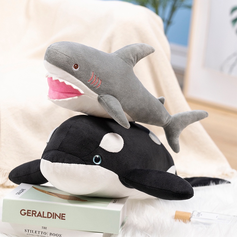 หมอนตุ๊กตาปลาวาฬยักษ์ ปลาวาฬ Orcinus Orca Whale ขนาด 40 ซม. 50 ซม.&amp;ตุ๊กตาปลาฉลาม ผ้ากํามะหยี่ขนนิ่ม ของขวัญสําหรับเด็กผู้ชาย