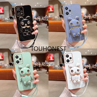 เคส Oppo Realme 9 Pro Plus เคส Oppo Realme 9i เคส Oppo Realme V3 V5 เคส Oppo Realme V11 Realme V15 Case Oppo Realme V20 Case Oppo Realme V25 Case Oppo Realme Q2 Soft Silicone Shockproof Cute Rabbit Bunny Bracket Stand Phone Case With Rope โทรศัพท์มือถือ