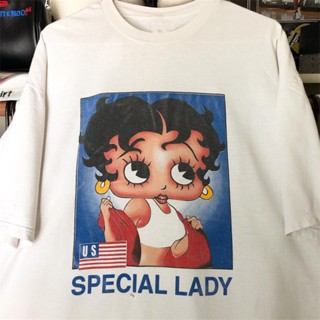 เสื้อยืดแขนสั้น ผ้าฝ้าย พิมพ์ลายการ์ตูน Betty boop สําหรับผู้ชาย และผู้หญิง