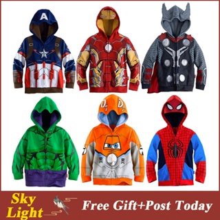 เสื้อแจ็กเก็ตคอสเพลย์ The Avengers Spider Man Iron Man Thor Hulk มีซิป เหมาะกับของขวัญวันเกิด สําหรับเด็กผู้ชาย