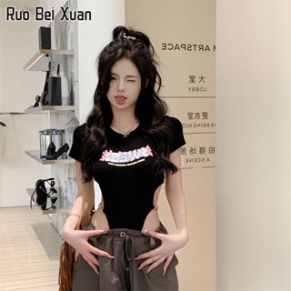 RUO BEI XAUN เสื้อยืดสตรีใหม่สไตล์เกาหลีเซ็กซี่จั๊มพ์สูททรงครอป