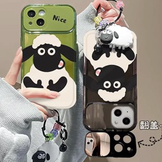 เคสป้องกันโทรศัพท์มือถือ แบบนิ่ม ลายการ์ตูนแกะ มีกระจกแต่งหน้า สําหรับ Apple Iphone 13 12promax xr 11 14plus xs max 7plus 8plus 11promax