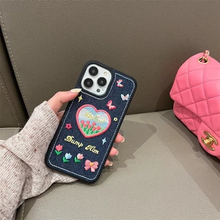 เคสโทรศัพท์มือถือ แบบแข็ง ปักลายเดนิม สําหรับ iPhone 11 11Promax 12 12Pro 12Promax X XR XS XSmax 13 13Pro 13Promax 14 14plus 14Pro 14Promax