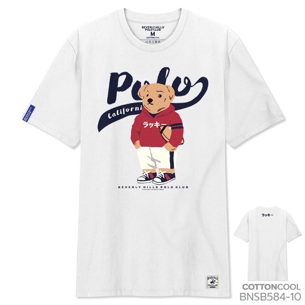 พร้อมส่ง Beverly Hills Polo Club Rugby Bear Print Mens Street Fashion 100% Cotton Round Neck Top T-s