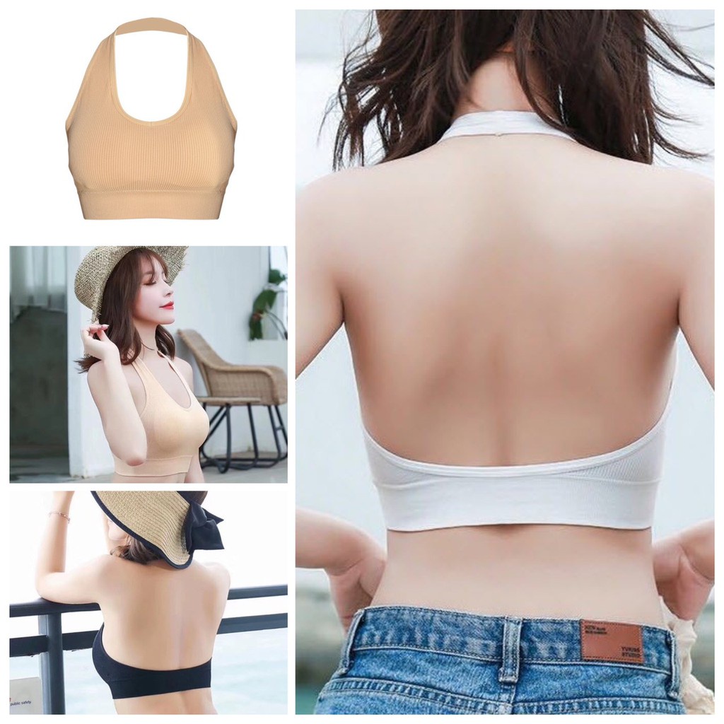 🐱 บรา คล้องคอ Sexy เกาะอก สปอร์ตบรา เสริมฟองน้ำ สายเดี่ยว ผ้านุ่ม ระบายอากาศ เกรดพรีเมี่ยม 🐱