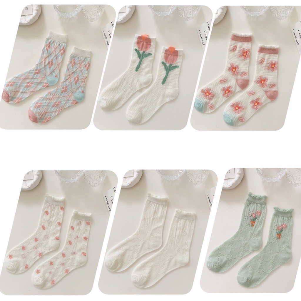 🌈 ถุงเท้า ดอกทิวลิป ลายถัก ลูกไม้ ถุงเท้าแฟชั่น รุ่นเบาสบาย กันลื่น 🌈 - รูปที่ 2