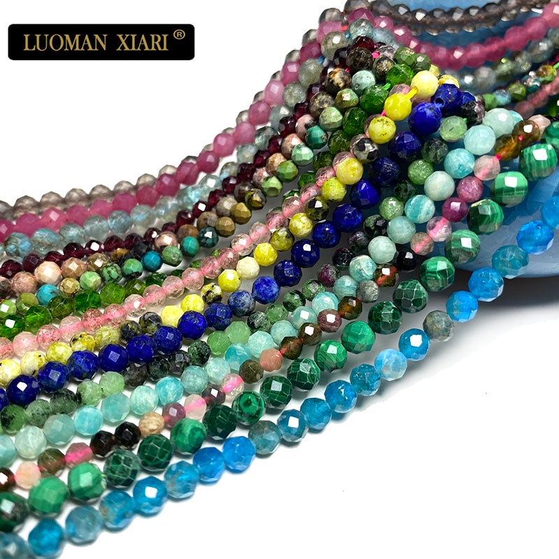 LUOMAN XIARI หินธรรมชาติ 2 3 4 มม.Faceted Agate Rose Quartz สีเขียวหยก Amethyst Labradorite หลวมรอบลูกปัดสําหรับเครื่องประดับทํา DIY สร้อยข้อมือ