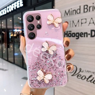 ใหม่ เคสโทรศัพท์มือถือนิ่ม ลายผีเสื้อ 3D กลิตเตอร์ เลื่อมแวววาว สําหรับ Samsung Galaxy S23 S22 Ultra Plus S23+ S22+ A14 A04e 4G 5G GalaxyS23 S23Ultra