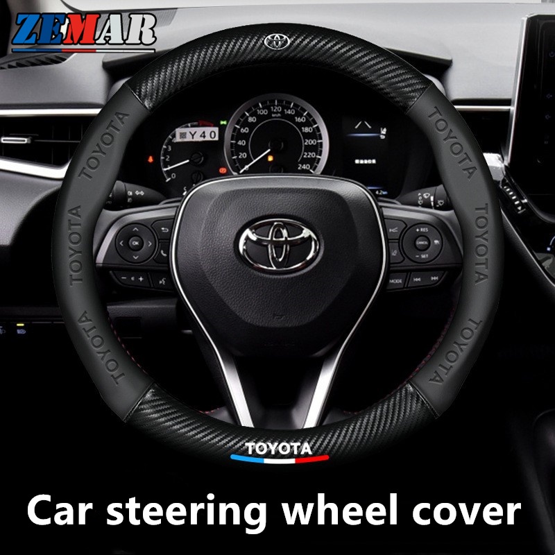 ปลอกหุ้มพวงมาลัยรถยนต์ ลายโลโก้ 3D สําหรับ Toyota Avanza Rush Kijiang Innova Calya Razie Yaris Wish Corolla Cross 38 ซม.