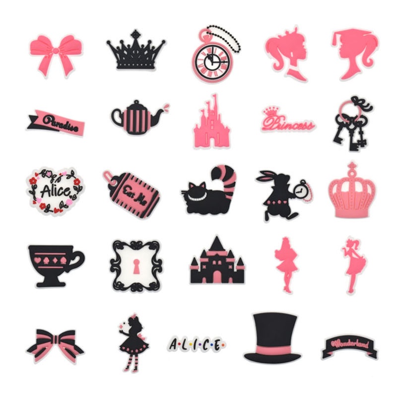 น่ารักมงกุฎปราสาท Jibbits สําหรับออกแบบสีชมพูตุ๊กตาบาร์บี้ Jibitz Charm Pin Bowknot รองเท้า Charms เจ้าหญิง Jibits designks รองเท้าผู้หญิงอุปกรณ์เสริมตกแต่ง