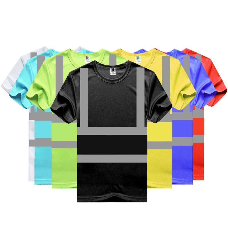 เสื้อยืดแขนสั้นสะท้อนแสงสีเหลือง มองเห็นได้ง่าย สำหรับการทำงานกลางแจ้งในฤดูร้อน แห้งไวและสวมใส่ง่าย
