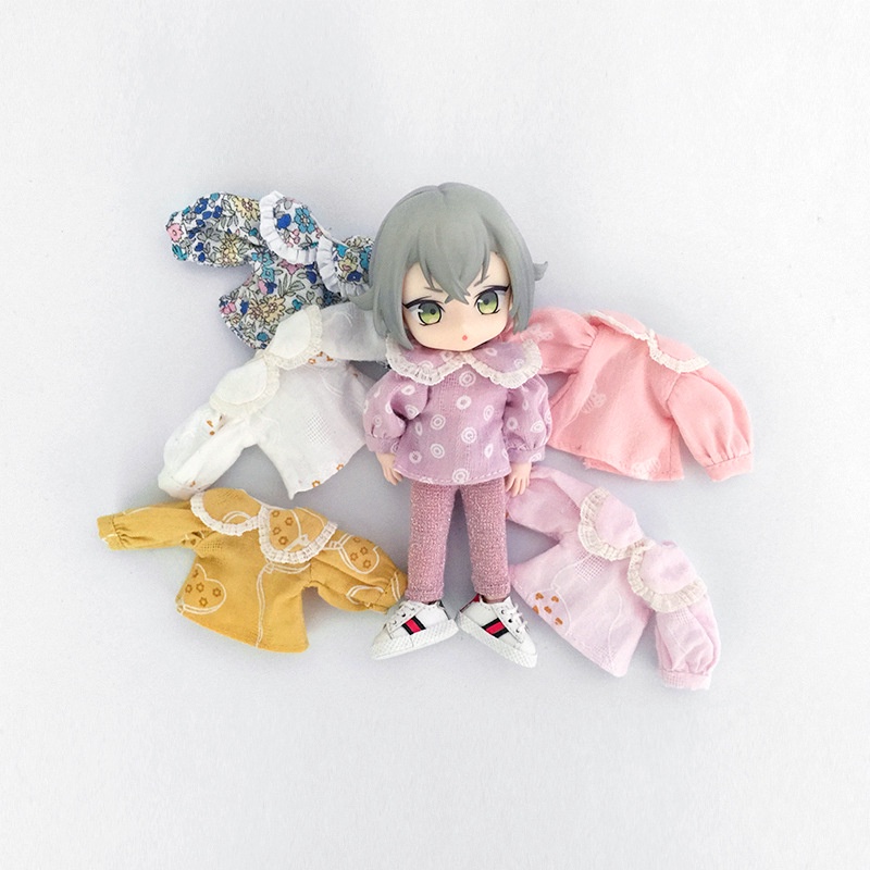 Ob11 เสื้อผ้าเด็ก 1/12bjd Top GSC ดอกไม้เสื้อคอปก Soft Clay ตุ๊กตาเสื้อแขนยาว