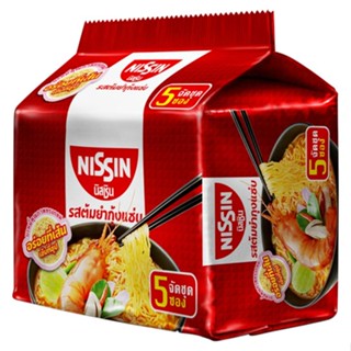 นิสชินบะหมีรสต้มยำกุ้งแซ่บ60กรัมแพ็ค5ซองNISSIN SHRIMP NOODLE TOMYUMSABB PACK5