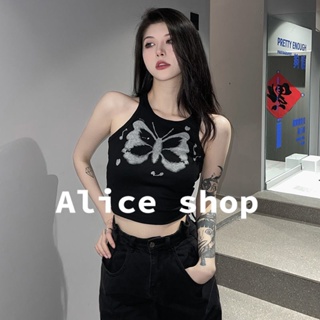 Alice  เสื้อผู้หญิง2023 เสื้อครอปคอวี แขนกุด อเมริกัน วินเทจ  สบาย ทันสมัย สวย ทันสมัย A29J0HD 36Z230909