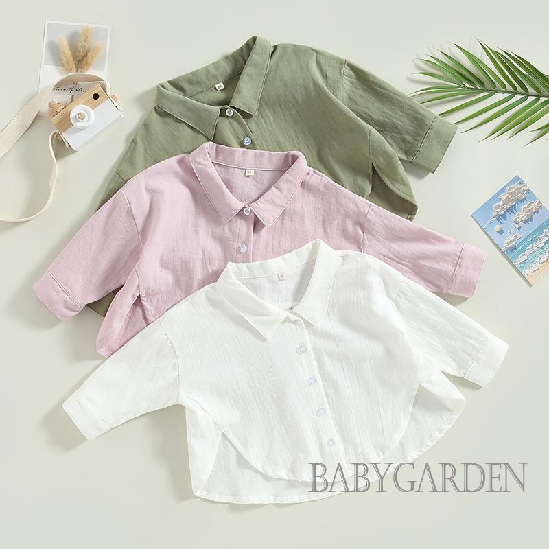 Babygarden-1-7 ปี เสื้อเชิ้ต คอปก แขนสั้น สีพื้น ติดกระดุม ฤดูร้อน สําหรับเด็ก