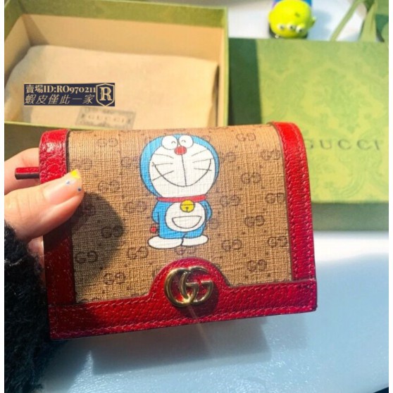 ♈Gucci_ Gucci_ X Doraemon กระเป๋าสตางค์ ผ้าแคนวาส ใบสั้น ลายการ์ตูนโดราเอม่อน 647788