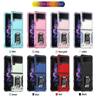 เคสโทรศัพท์มือถือ กันกระแทก พร้อมแหวนขาตั้งแม่เหล็ก สําหรับ Samsung Galaxy Z Flip 3 4 Flip4 Flip3 5G