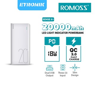 ETRONIK Romoss Sense 6+ 20000mAh Powerbank 22.5W QC 3.0 PD Super Fast Charge ธนาคารพลังงาน