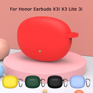 เคสซิลิโคน สีพื้น พร้อมตะขอ สําหรับหูฟังบลูทูธไร้สาย Huawei Honor Earbuds 3i X3i X3 Lite tws