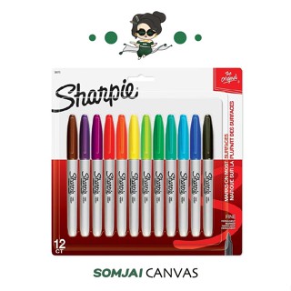 Sharpie (ชาร์ปี้) Marker Fine แพ็ค 12 ด้าม Fun Colour ปากกามาร์คเกอร์ Permanent Marker ปากกากันน้ำ ปากกาเขียนแผ่นพลาสติก