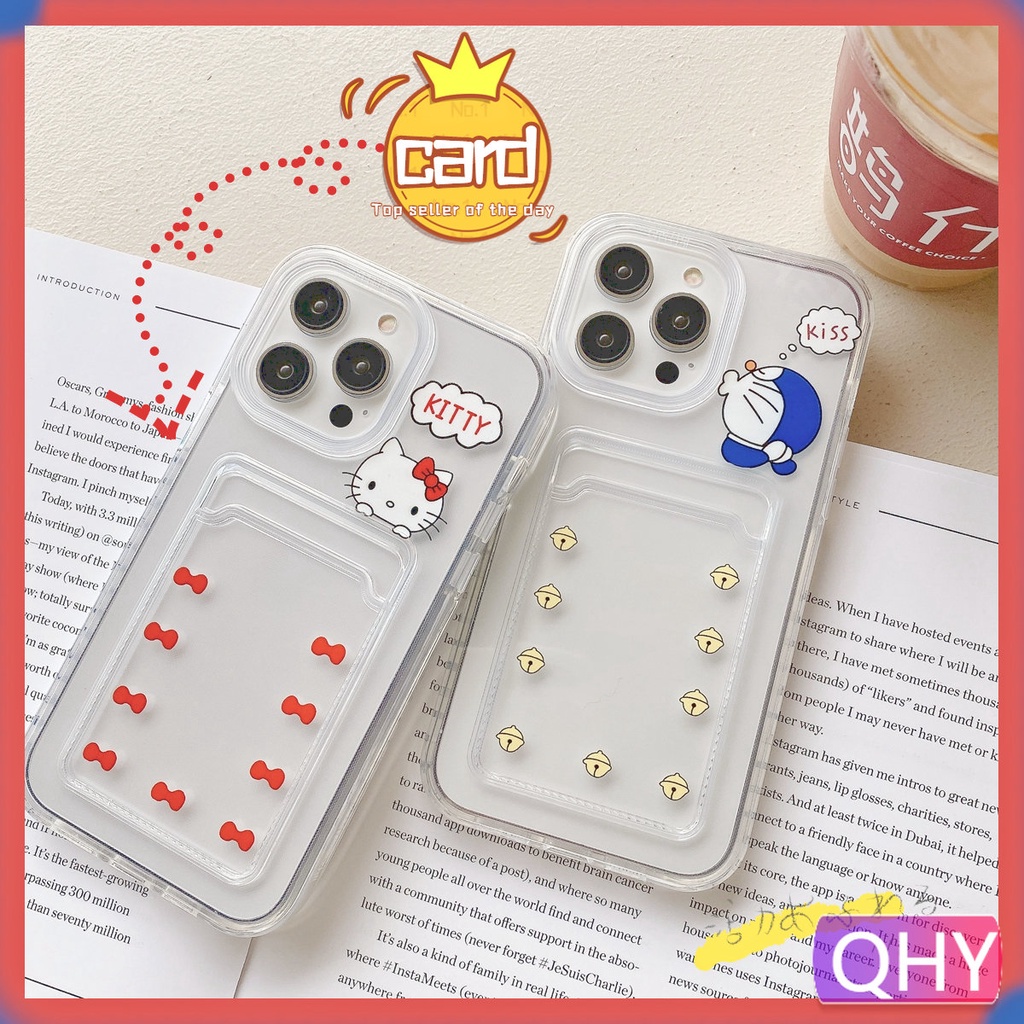 ชุดการ์ดโปร่งใส bell cat ลูกแมว bownot หุ่นยนต์เคสโทรศัพท์สําหรับ iphone 16 17 air 15 6s 7 8 plus XR 11 12 14 13 pro max 2 ใน 1 drop resistance Thicken