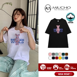 Unisex Wide-Sleeved Bear Brick T-Shirt, Wide-Sleeved Female Bear Blade T-Shirt With cotton AT036 Miucho Printed log_05