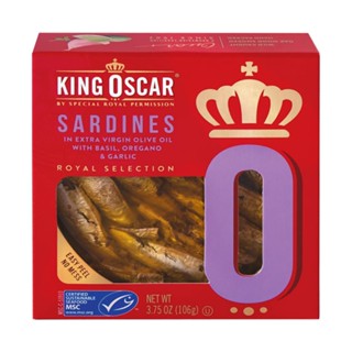 คิงออสการ์ซาร์ดีนน้ำมันมะกอกใบโหระพา106กKING GARLIC OSCAR SARDINESBASIL106G