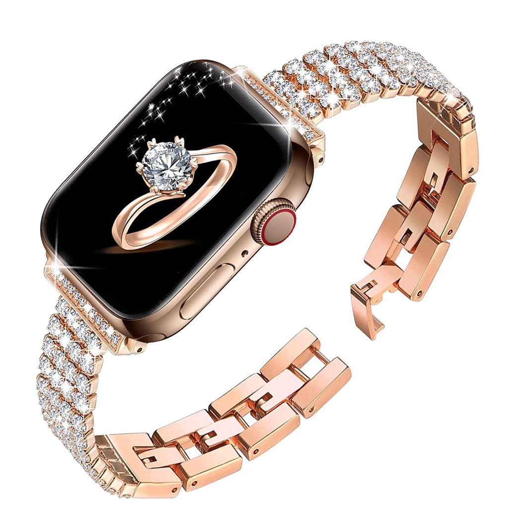 สายนาฬิกาข้อมือโลหะ ประดับเพชร วิบวับ สําหรับ Apple Watch Ultra 49 มม. 45 มม. 41 มม. 40 มม. 44 มม. 38 มม. iWatch Series SE 8 7 6 5 4