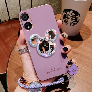 เคส OPPO A58 A98 Reno 8T A78 5G A17K A57 A77S A95 A96 A76 5G A74 A16 เคสโทรศัพท์มือถือ ลายมิกกี้เมาส์ พร้อมกระจกแต่งหน้า และสายคล้อง สําหรับ