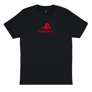 เสื้อยืดแขนสั้น ผ้าฝ้าย พิมพ์ลายโลโก้ Playstation สีแดง สําหรับผู้ชาย และผู้หญิง