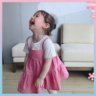 Girls dress summer thin 2022 new fake two-piece short-sleeved princess dress little girl fashionable cute dress