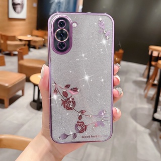 เคสโทรศัพท์มือถือชุบไฟฟ้า ลายดอกกุหลาบ ประดับเพชร คุณภาพสูง สําหรับ Huawei Nova 7 Nova 7SE Nova 8 Nova 9 Pro Nova 9SE Nova 10 Pro Nova 10SE Honor 50 Pro 50SE