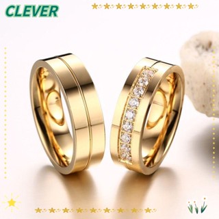 Clever แหวนแต่งงานแฟชั่น ชุบทอง 18K ประดับเพทาย AAA CZ