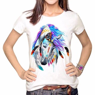 Watercolor Horse Head Print Women T Shirt_02