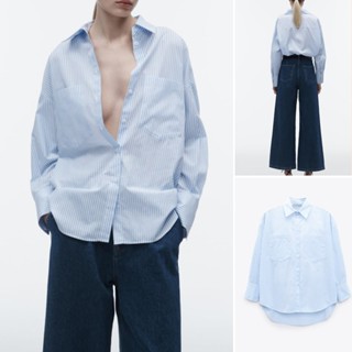 Zara เสื้อเชิ้ตแขนยาว คอปก ทรงหลวม ลายทาง เข้ากับทุกการแต่งกาย แฟชั่นฤดูใบไม้ผลิ สําหรับผู้หญิง และผู้ชาย 20232593330