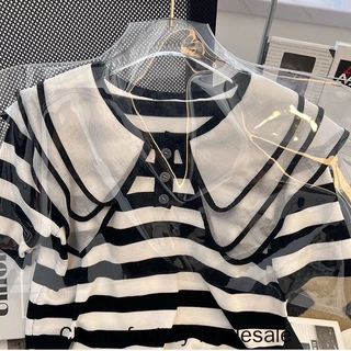 เสื้อเชิ้ตแขนสั้น คอตุ๊กตา ผ้าตาข่าย ทรงหลวม สองชั้น สไตล์เกาหลี แฟชั่นสําหรับผู้หญิงสาวอ้วน
