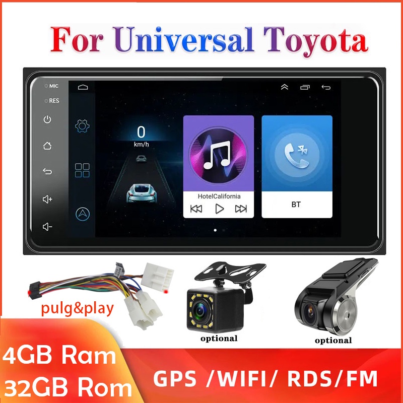 [4GB+32GB] เครื่องเล่นมัลติมีเดีย Android 11 7 นิ้ว 2 DIN สําหรับ Toyota Android Car Radio WIFI GPS Navigation 2.5D